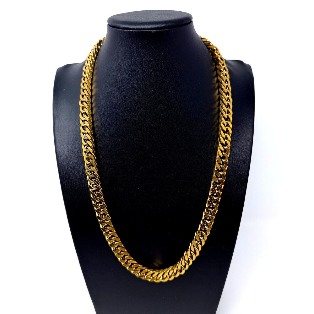 Gold Plated Stainless Steel Curb Cuban Link Chain Necklace Men 23.5" x 3/8"
